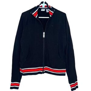 Y2K Athletic Works Aviator Varsity Track Black Stripe Jacket Size L